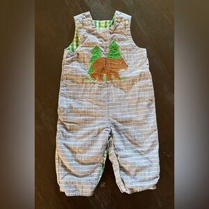 Bailey Boys Adorable Striped Overalls with Bear and Tree Design